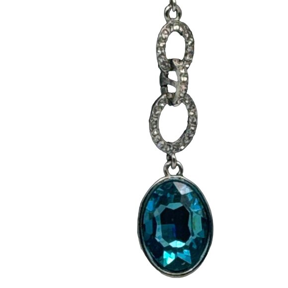 Blue Topaz and Rhinestone Silver Tone Dangle Drop Earrings 2.5 inch - Picture 3 of 5